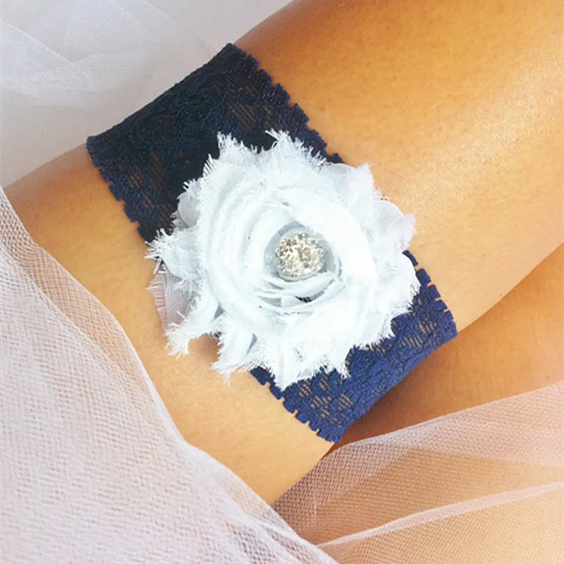 Wedding Bridal Accessories Navy Lace Elastic Leg Garter Belt with