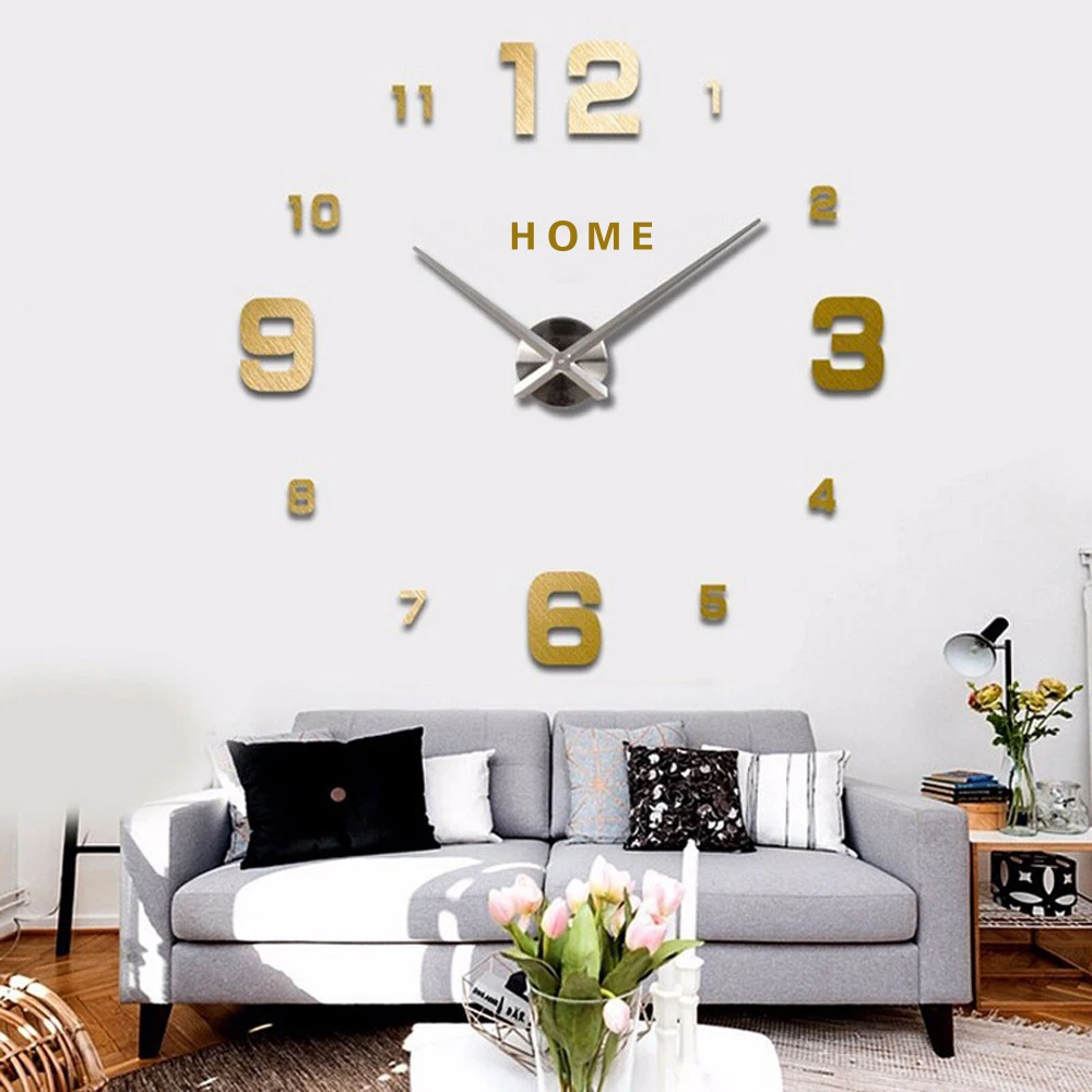 Большие цифровые настенные часы большие часы 3D DIY акриловые зеркальные настенные стикеры большие кухонные Подвесные часы Современный дизайн домашнее письмо - Цвет: Gold