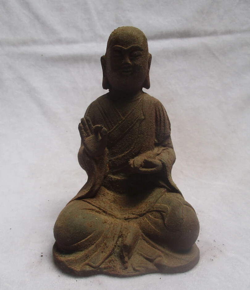 

Collectible Decorated old Iron Carved Buddha With a Fish /High :7 inch Chinee Buddha Sculpture fast shipping