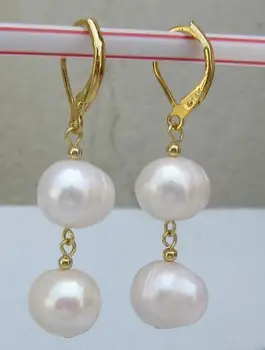 

2017 nea pair of natural baroque 11-12mm south sea white pearl earrings 14k/20