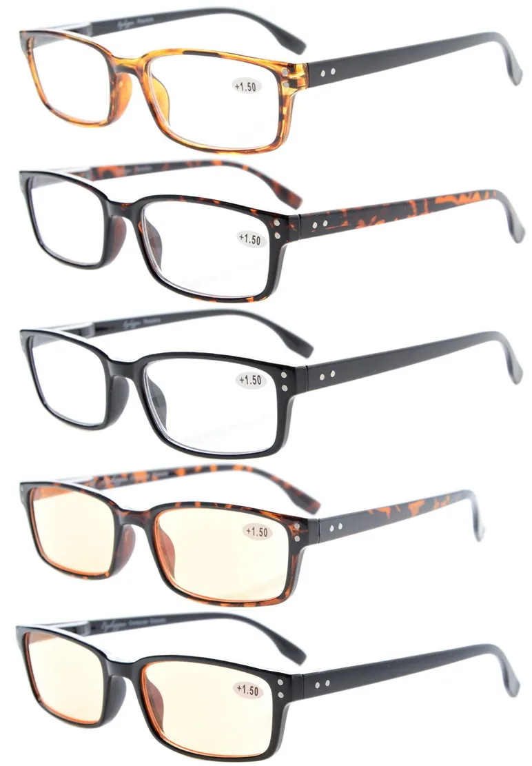 R097 микс очки для чтения Eyekepper 5 штук в партии; Классический прямоугольный весна-петли очки для чтения очки включают в себя 2 шт. компьютерные очки+ 0,50-+ 4,00