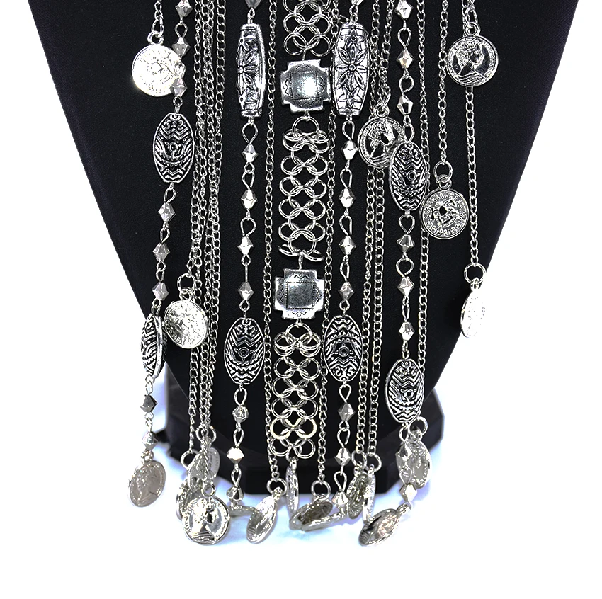 Бохо длинное макси с монетами ожерелье женское винтажное этническое массивное большое ожерелье-чокер с кисточкой женское серебряное цыганское ювелирное изделие