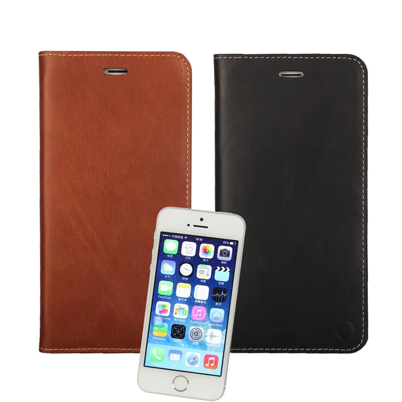 Чехол натуральная кожа для iPhone 5 / 5S чехол 6 вилки чехол|leather covered button|cover poolleather organizer