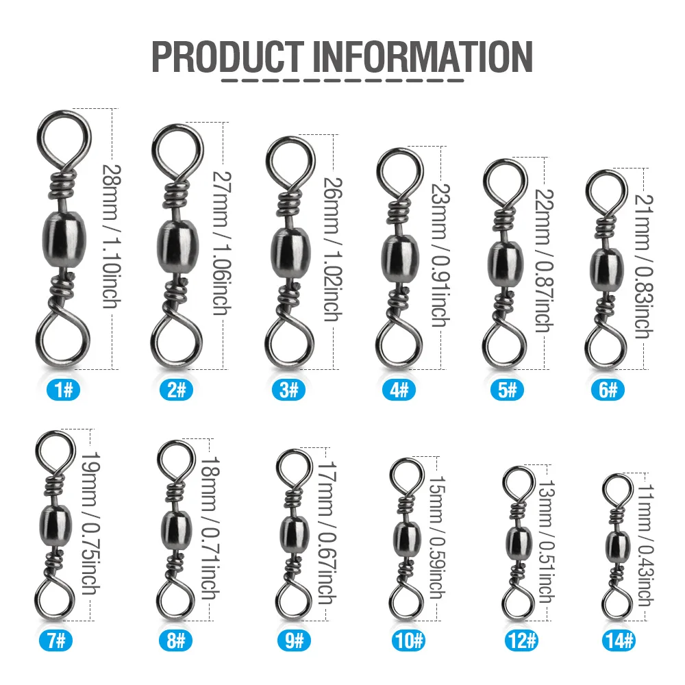 DONQL 50100pcs Fishing Swivel Barrel Rolling Connector 1#-14# Fishing Hooks Bearing Swivel Connector Fishing Accessories        (4)
