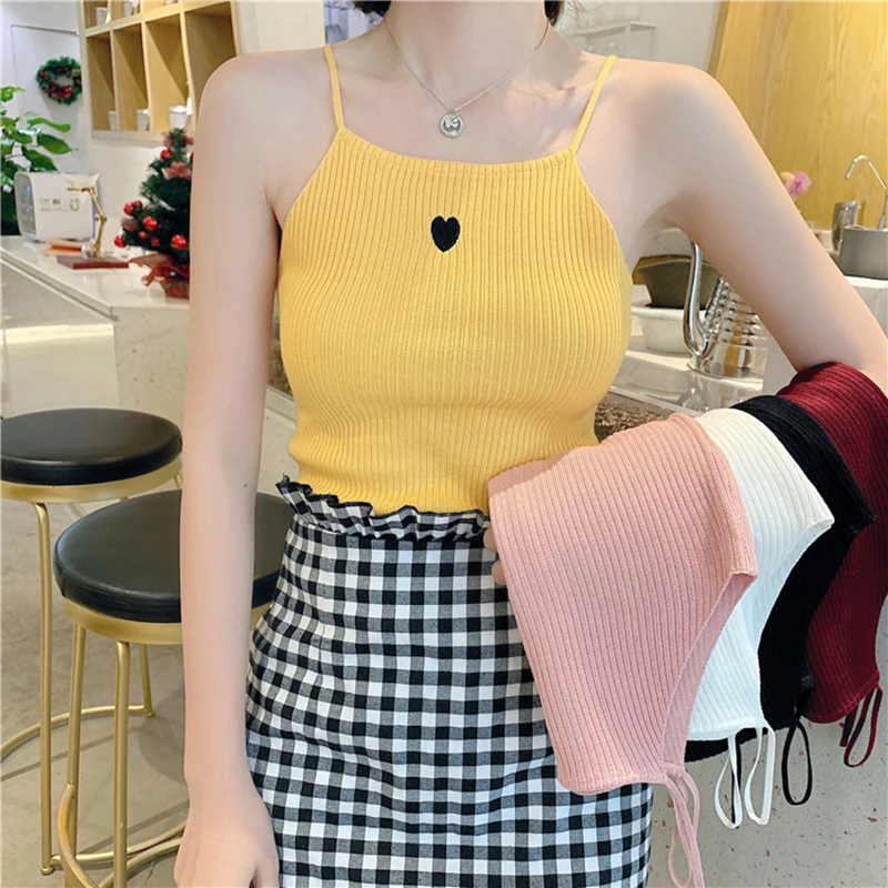 

Summer Women Slim Knitting Tank Tops Camises Girls Knitted Basic Knitwear Camisole Sleeveless Sweater Tee shirts Camis Female