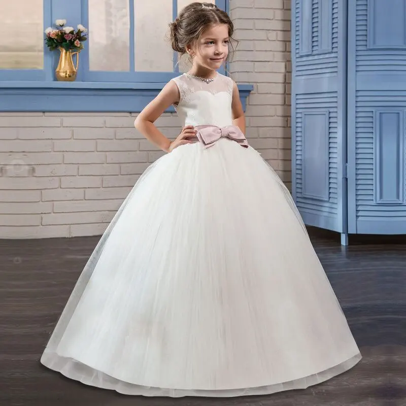 Белое платье принцессы для девочек; платье Подружка невесты; детское платье для девочек; платье для выступлений на фортепиано; праздничное платье для девочек на День рождения; vestidos