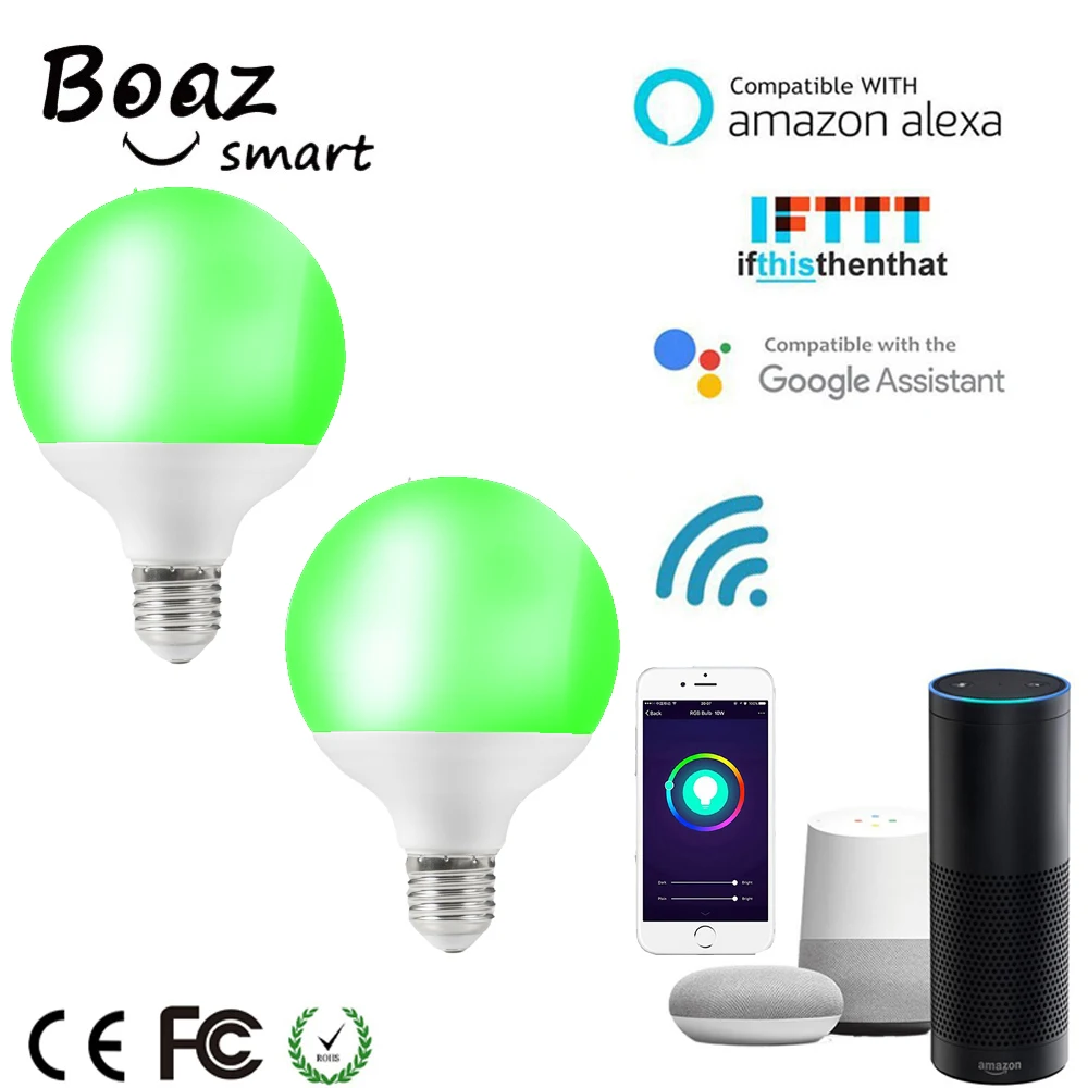 

Boaz 2pcs E27 Smart Wifi Bulb Smart Light Bulb Voice Control G95 Globe Bulb Dimmable Alexa Echo Google Home IFTTT Tuya Smart Light Night