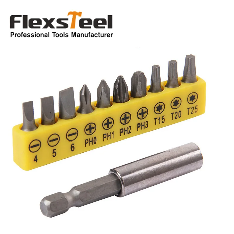 

10PCS 1" 1/4" Shank Screwdriver Bit+1PCS 2" 1/4" Hex Magnetic Extension Extend Socket Screw Bits Holder Bar for Cordless Drill