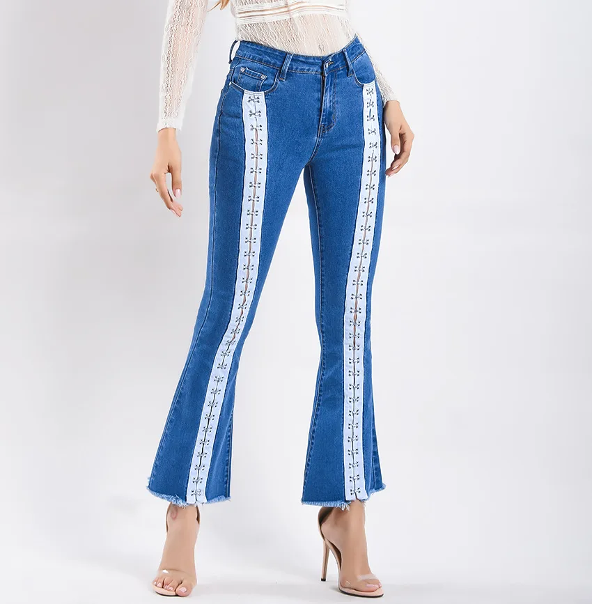 New wide-leg webbed jeans women's trousers (1)