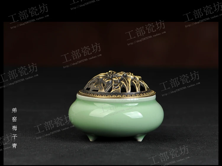 Longquan celadon ароматерапевтическая печь, керамическая медная крышка, ладан для печи, держатель для благовоний, медный santalwood, благовония в катушке