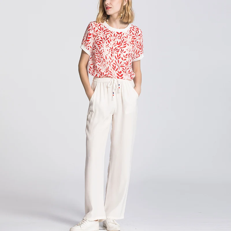 SuyaDream Women T Shirt 100% REAL SILK Crepe Print