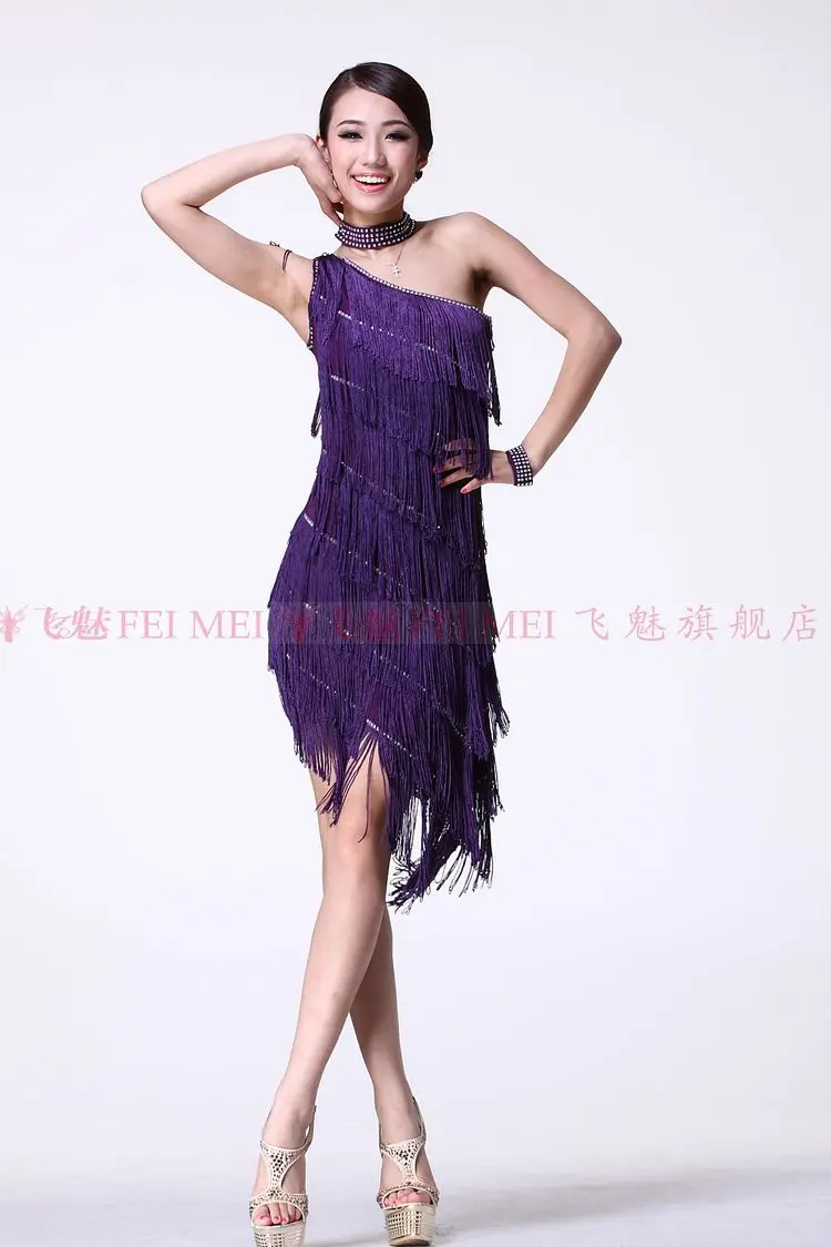 Винтажное платье 1920 S Great Gatsby в латинском стиле с одним плечом и блестками, с бахромой, с оборками, платье с оборками, костюм для больших гатсби, вечерние платья DQ1356 - Цвет: purple