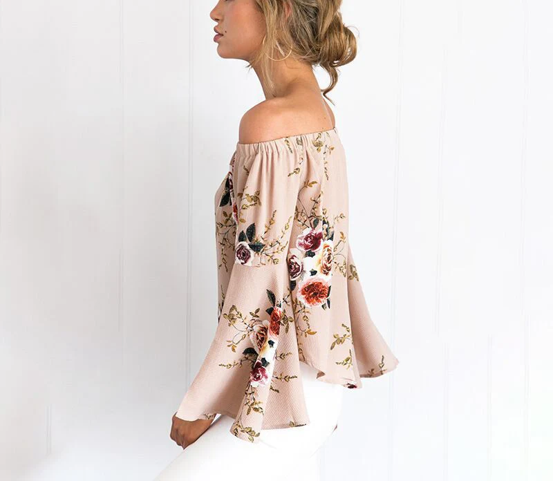 Gladiolus Off Shoulder Summer Blouse Women Flare Sleeve Floral Print Loose Shirt Women 2019 Spring Sexy Womens Tops And Blouses (12)