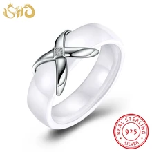 

New Coming 925 Sterling Silver Ceramic Rings for Women Wedding Bands X Design Tension Set Crystal or Not Black & White Rings