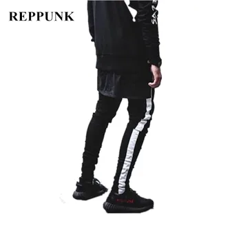 

REPPUNK 2019 fashion streetwear hiphop men jeans side zipper ripper male personality cotton destroyed swag elastic skinny pants