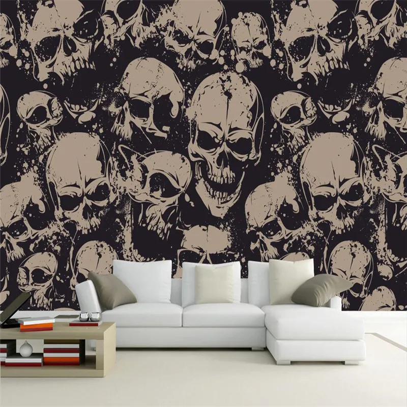 

Customized 3d wallpaper personality character skull art living room bedroom TV background mural high-grade waterproof material