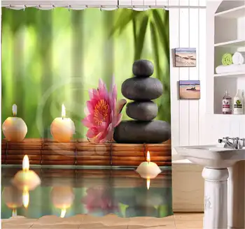 

WJY504K4 Custom Spa zen stones flowers bamboo flowers Fabric Modern Shower Curtain bathroom Waterproof FY4