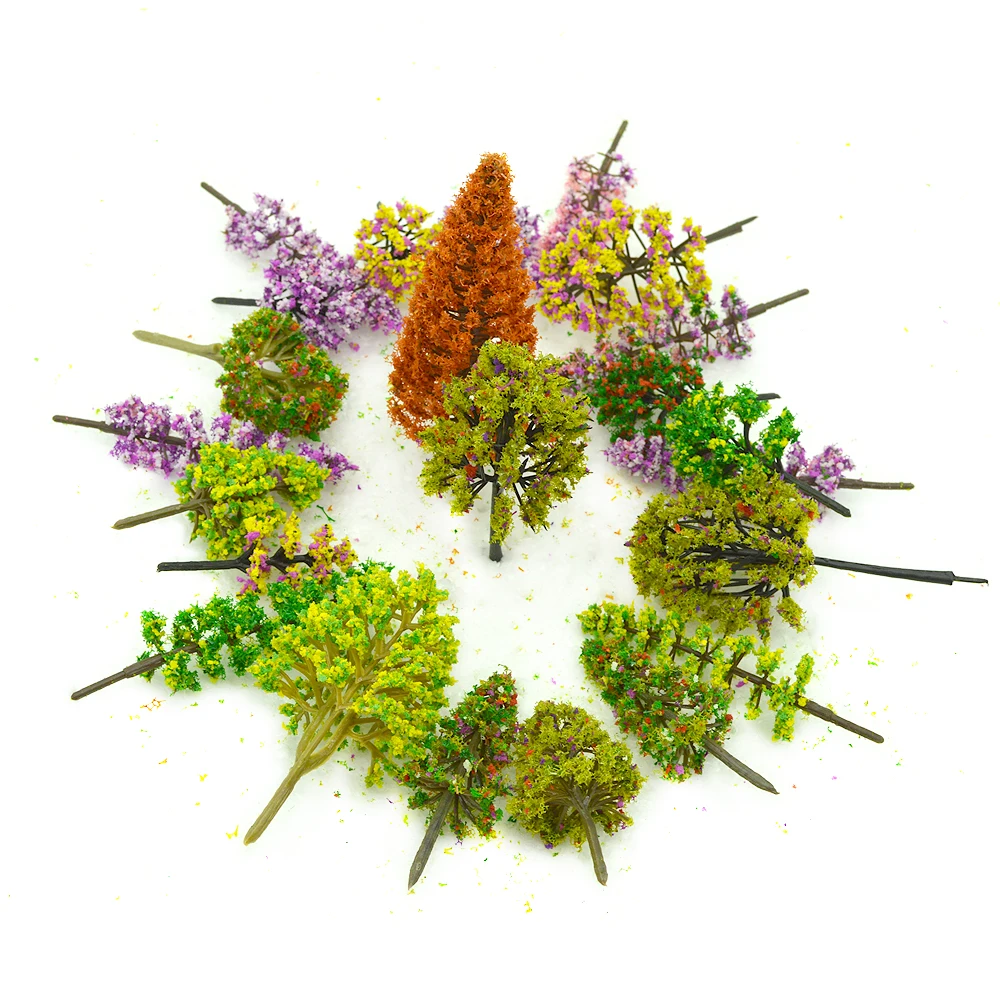 

30PCS/LOT 2018 colorful HO N OO Architectural scale model ABS plastic Green Trees 3-10CM model train landscape tree layout