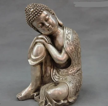 

003835 10 Tibet Buddhism White Copper Bronze Silver ponder Rest Sakyamuni Buddha Statue