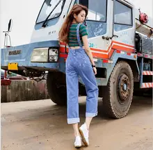 Plus size cotton cowboy denim overalls single breasted European and American style fashion vintage ripped loose