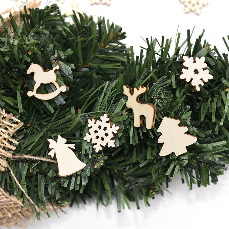 100 шт снежинка, лося, лошадь, колокольчик, Рождественская елка, в форме деревянного конфетти, настольный разброс, декор для рукоделия, украшения для рождественской елки