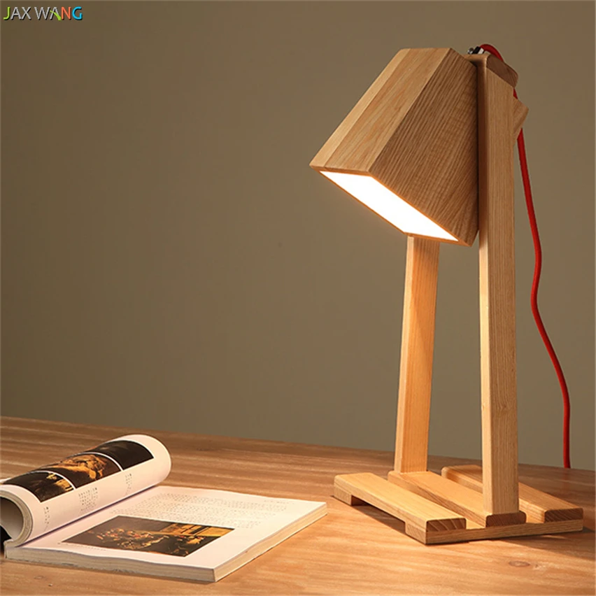 

JW_Nordic Wooden LED Desktop Luminaria Table Lamps for Study Bedroom Eye Protection Lights Holder Bedside Home Decor Lighting