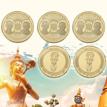 

WR 5pcs/set Bhumibol Adulyadej Challenge Coin Thailand King Commemorative Gold Plated Coin with Case Art Crafts for Souvenir