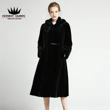 Honest Queen 2017 Natural furs women fur coats Fashion long mink fur coat real mink fur coat Thick Warm Hood Collar fashion