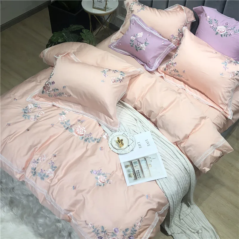 Little Daisy embroidery Bedding Sets girls Beddingset egyptian cotton Bed Linen Duvet Cover Bed Sheet Pillowcase/bed Sets 4/7pcs