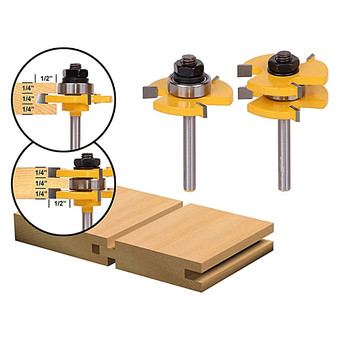 

1Set Tongue and Groove Router Bit Set 3/4" Stock 1/4" Shank 3 Teeth T-shape Wood Milling Cutter Flooring Wood Working Tools