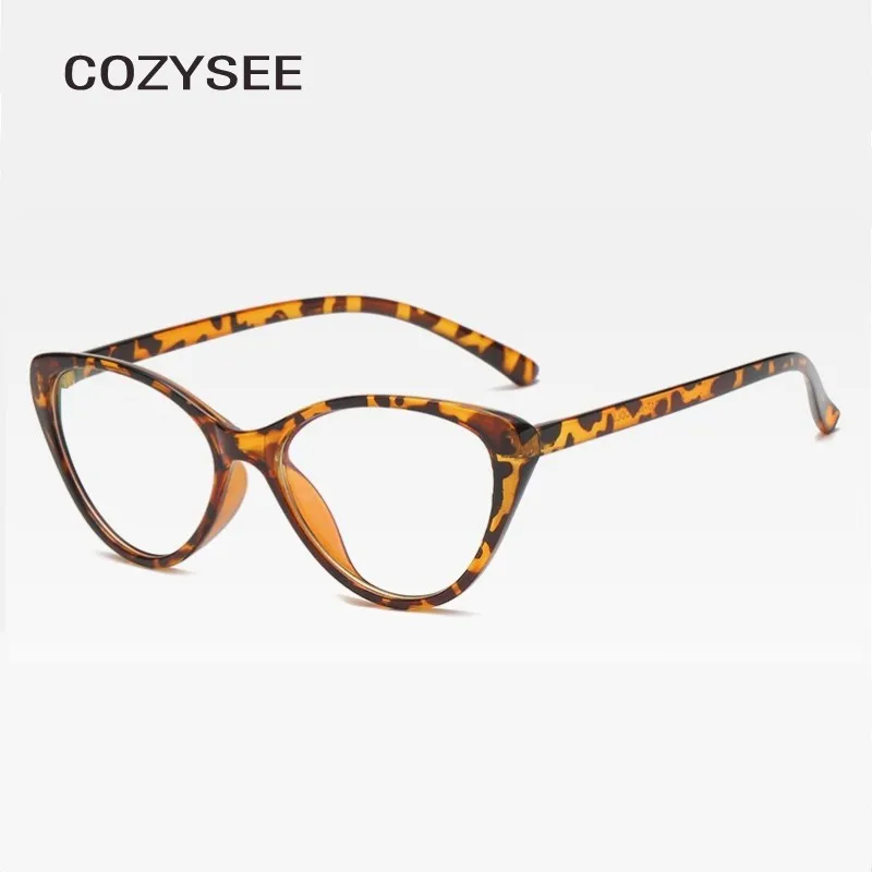 Трендовая оправа для очков в стиле кошачьи глаза, прозрачные линзы, женские Брендовые очки, оптическая оправа, близорукость, ботаник, черные, фиолетовые очки - Цвет оправы: LEOPARD