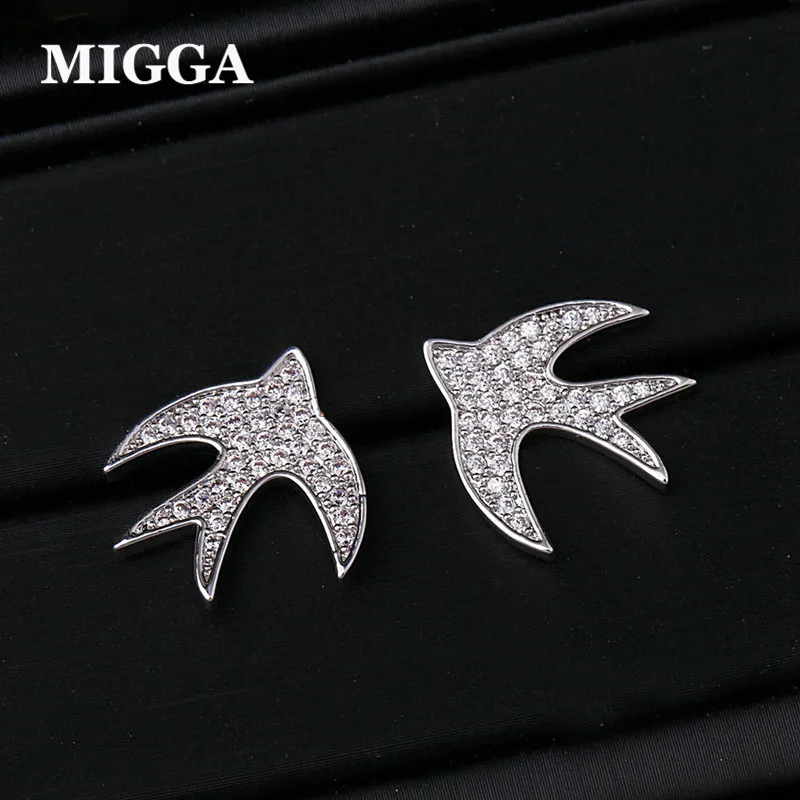 

MIGGA High Quality Cubic Zircon Micro Paved Swallow Bird Stud Earrings 925 Silver Needles Women Brincos