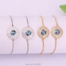 10 шт. Женские Браслеты Micro Pave CZ Abalone Shell круглая Высококачественная Регулируемая цепочка-браслет ювелирный подарок