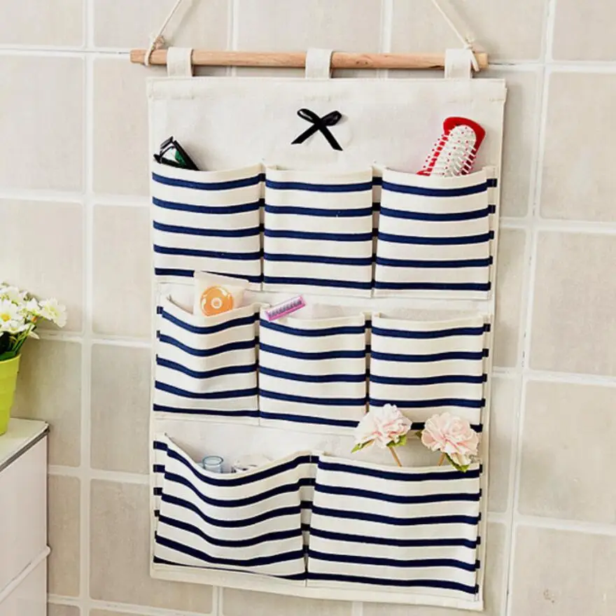 

Flamingo Pattern Cotton Linen Hanging Storage Bag 8 Pockets Wall Mounted Wardrobe Hang Bag Wall Pouch Cosmetic Toys Organizer