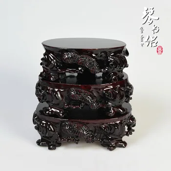 

Las black oval wooden sets of three red wood carving wood pedestal base stone ornaments crafts Cheap Trench