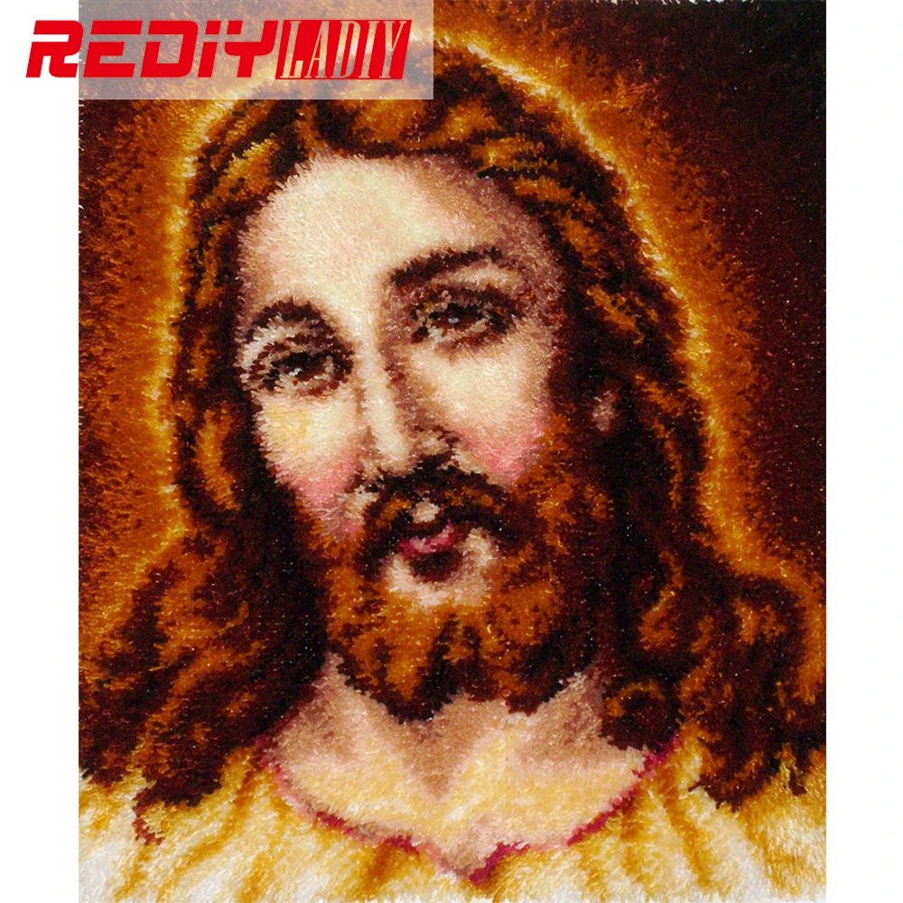 REDIY LADIY Latch Hook Rug Crocheting Cushion Wall Tapestry Pre-Printed Canvas Yarn Embroidery Mat Jesus Christ Carpet 110x90cm | Дом и сад