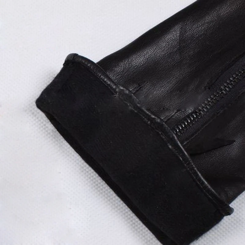 Зимние однотонные черные женские перчатки из натуральной кожи на молнии, модные теплые перчатки из овчины, L031NQ