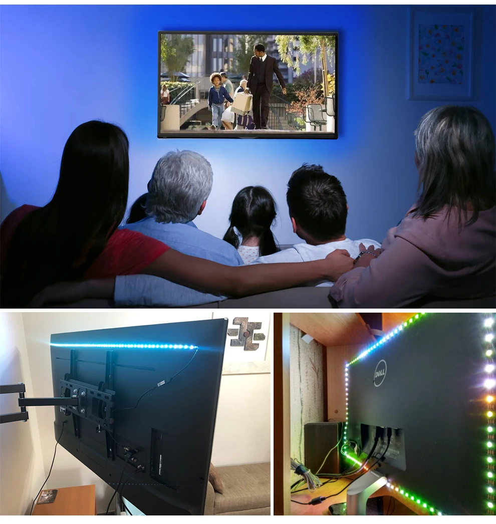 Цветная (RGB) ТВ светодиодный осветительные полосы Подсветка 5050SMD Цвет сменные для
