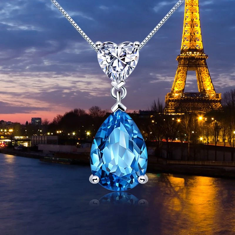 Hot Sale 925 Sterling Silver Crystal Drop Pendant Silver Necklace For Women Wedding & Party Fine Jewelry - Image 4