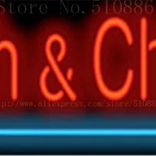 Неоновая вывеска с фишками и фишками, Настоящая стеклянная трубка, пивная, ресторанная вывеска, дисплей для украшения магазина, еды, ужина, барбекю, светильник, знак 17*14"