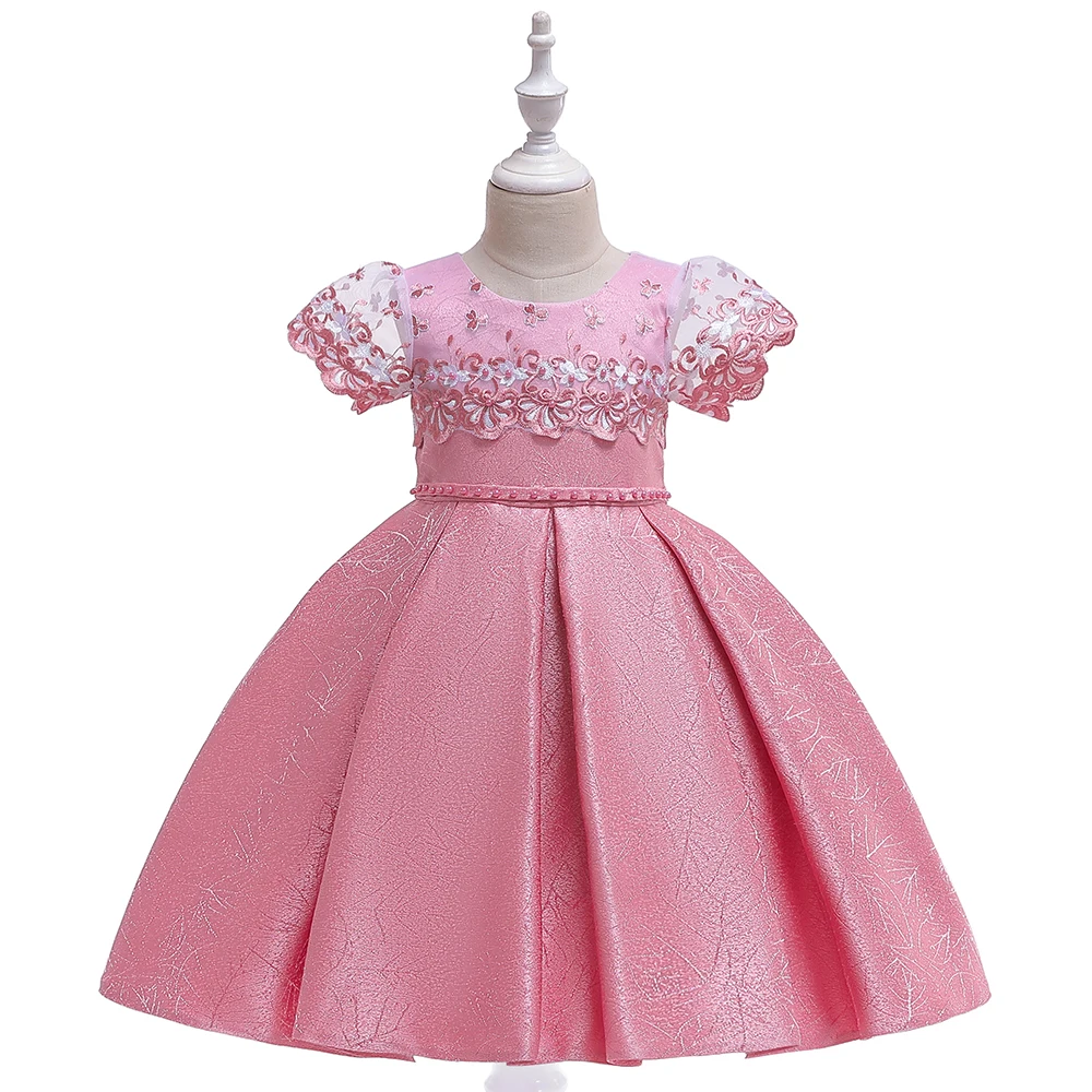 

Tutu Flower Princess Satin Embossed Party Girl Dress Elegant Ball Gown Baby Dress Bow Birthday Kids Dresses 3 8 10 Years L5122