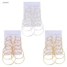 JAVRICK 6 пар/компл. цвета: золотистый, серебристый Винтаж серьги кольцо большие круглые серьги Для женщин ювелирные изделия стимпанк обруч серьги-клипсы де