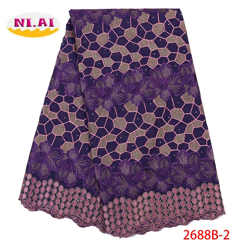 Nigerian Cotton Lace Fabric High Quality Swiss Lace In Switzerland African Fabric Lace With Stones Lace Material XY2688B-1