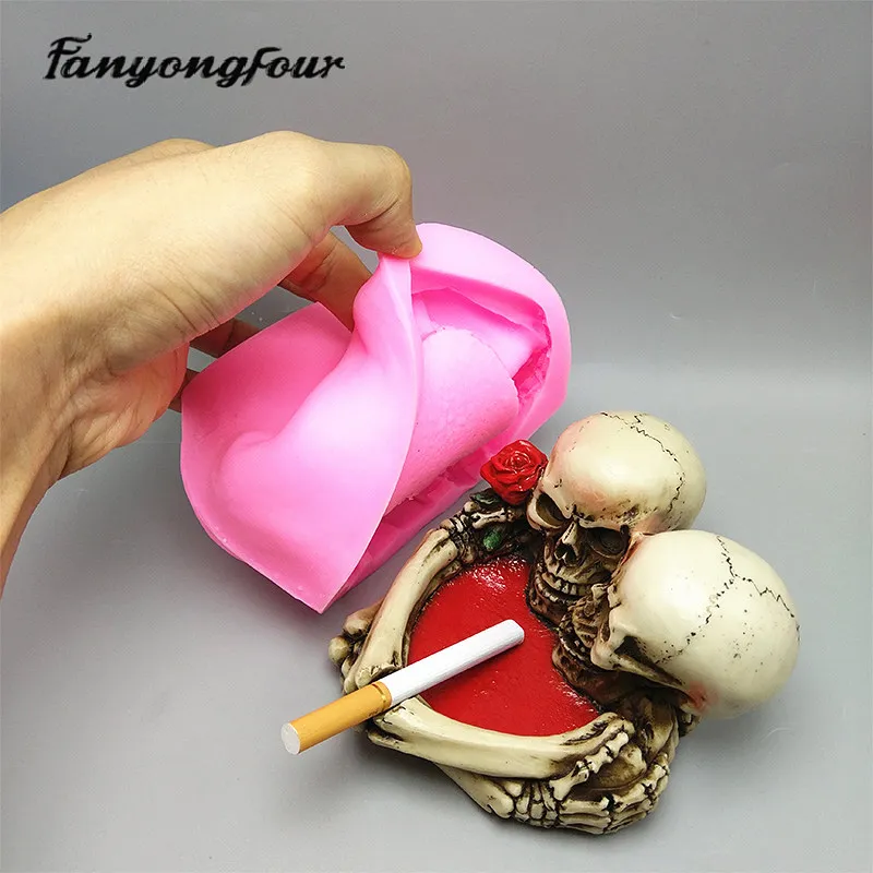 Skull Ashtray 3D Silicone Mold Fondant Cake Resin Gypsum Candle Chocolate Candy