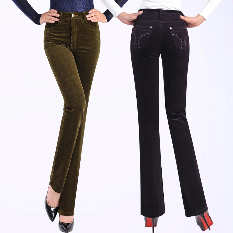 

Autumn and winter models corduroy large size high waist velvet pants women's pants stretch thin wide pants in the elderly pants