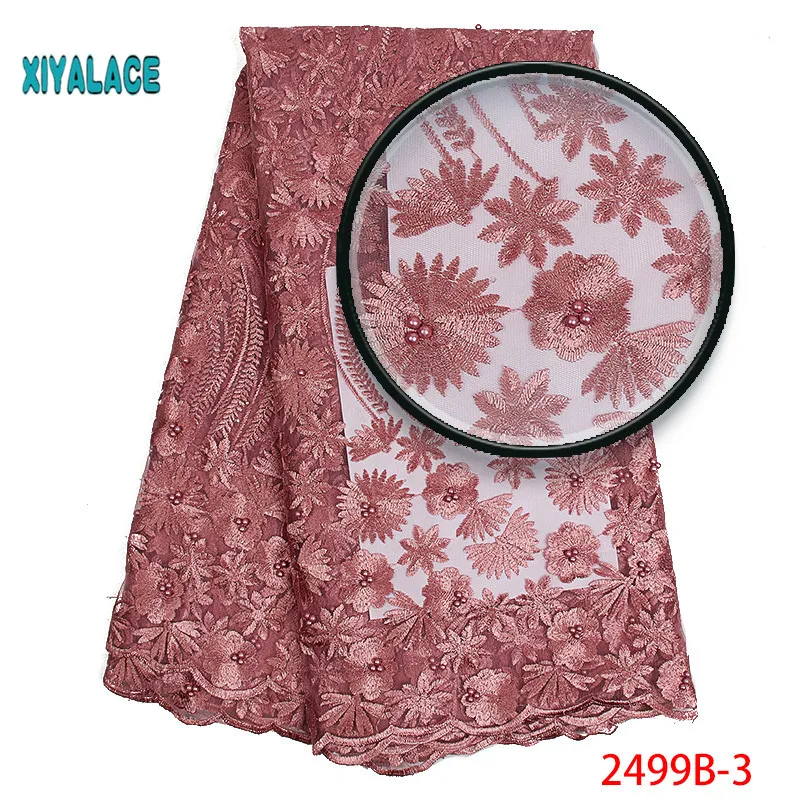 Африканская кружевная ткань высокого качества Кружева 3D Цветы Tullle кружевная ткань французская кружевная ткань с бусинами для бисер YA2499B-1