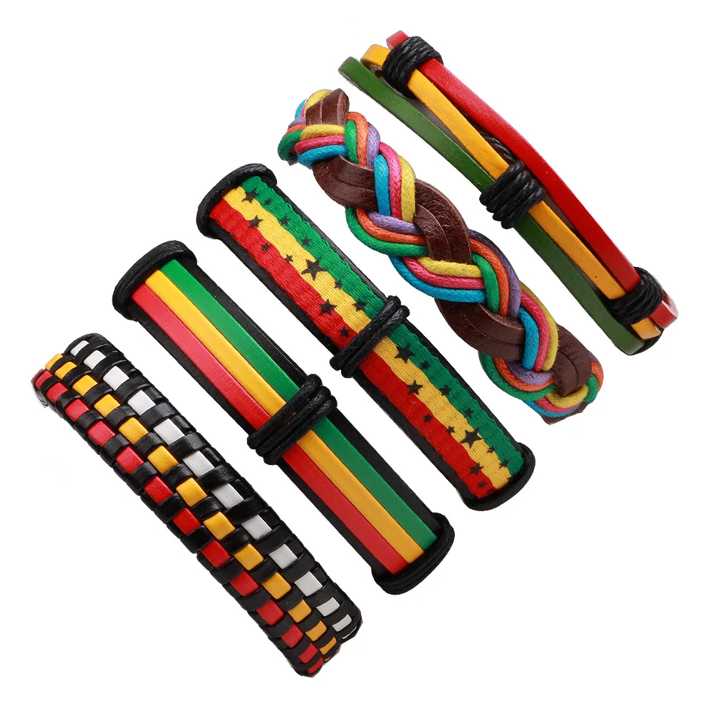 

5PCS/set Bible Leather Bracelet&Bangles Reggae Africa Jamaica Vintage Bracelet Men Jewelry Punk Rock Wrap Bracelets DropShipping