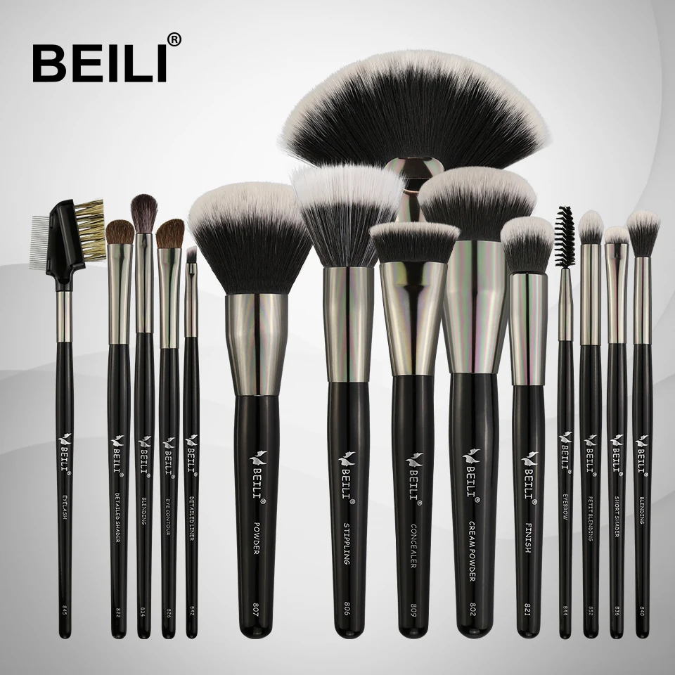 BEILI 15PCS Professional Makeup Brushes Set Soft Natural bristles Blending Eyebrow Eyeliner foundation Concealer big Powder | Красота и