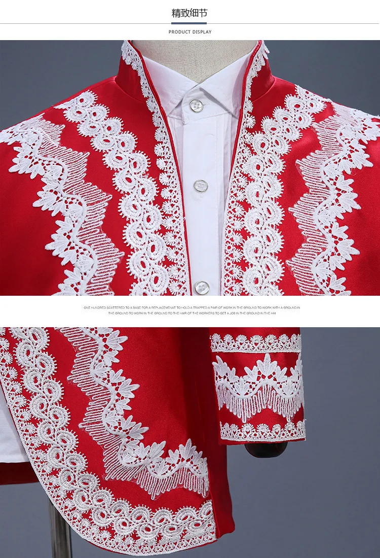 Красный атлас с вышивкой костюм из 2 предметов мужские вечерние свадебные костюмы для мужчин сценический для певца Выпускной костюм Homme мужской s Костюм(куртка+ брюки) XXL