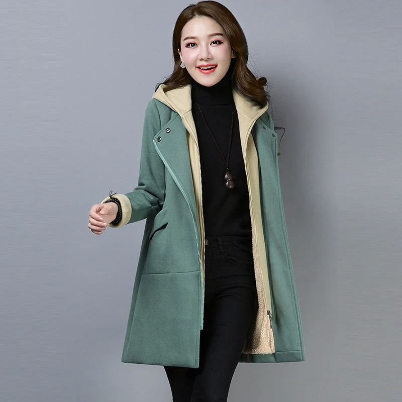 Fashion Faux Two Pieces Cotton Jackets Women Long Hooded Thicken Warm